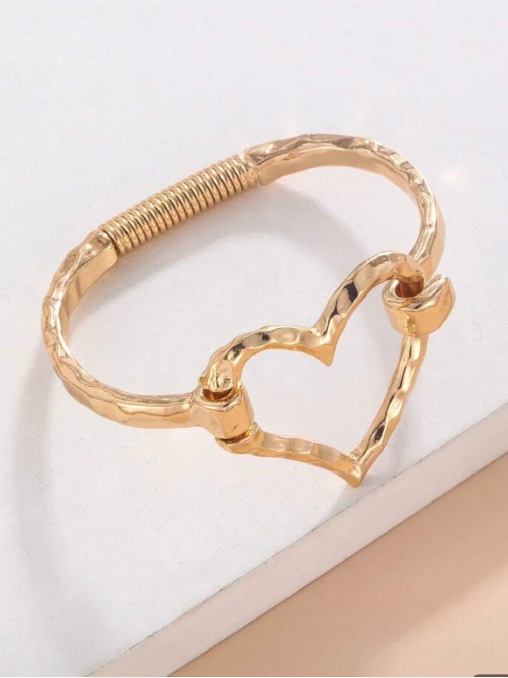Gold Heart Hammered Heart Bangle Bracelet